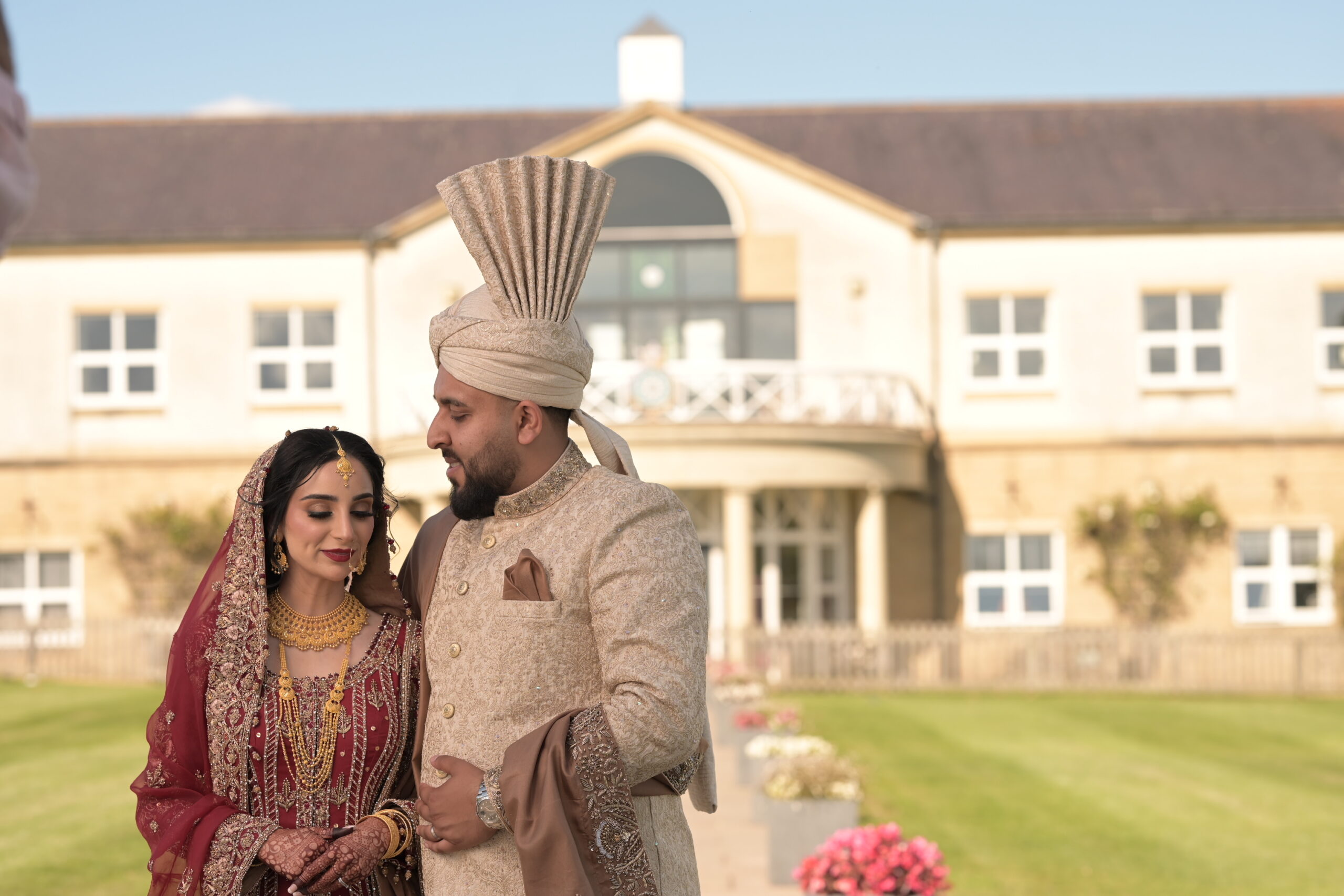 Pavilions of Harrogate South Asian Wedding Couple Stood Infront of Venue